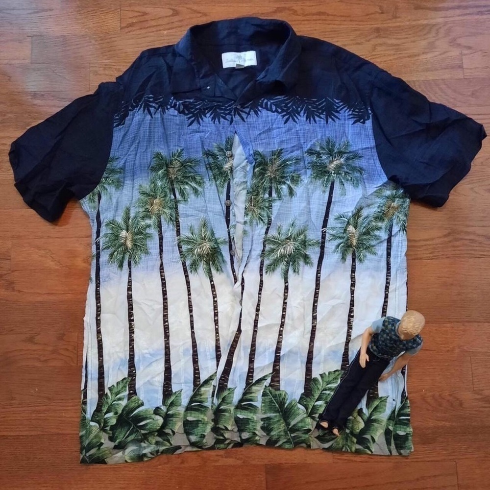 VINTAGE 90S CAMP SHIRT RAYON PALM TREE CALI